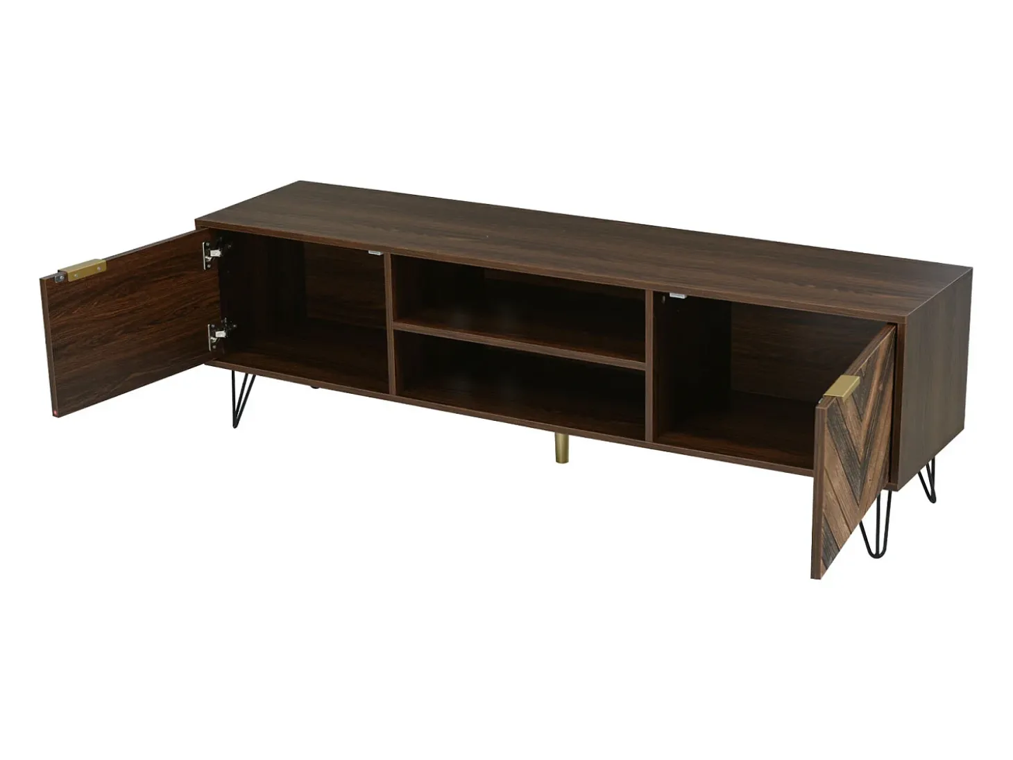 Móvel para TV, armário baixo com 2 portas e 2 prateleiras abertas, ideal para sala de estar, quarto e escritório.