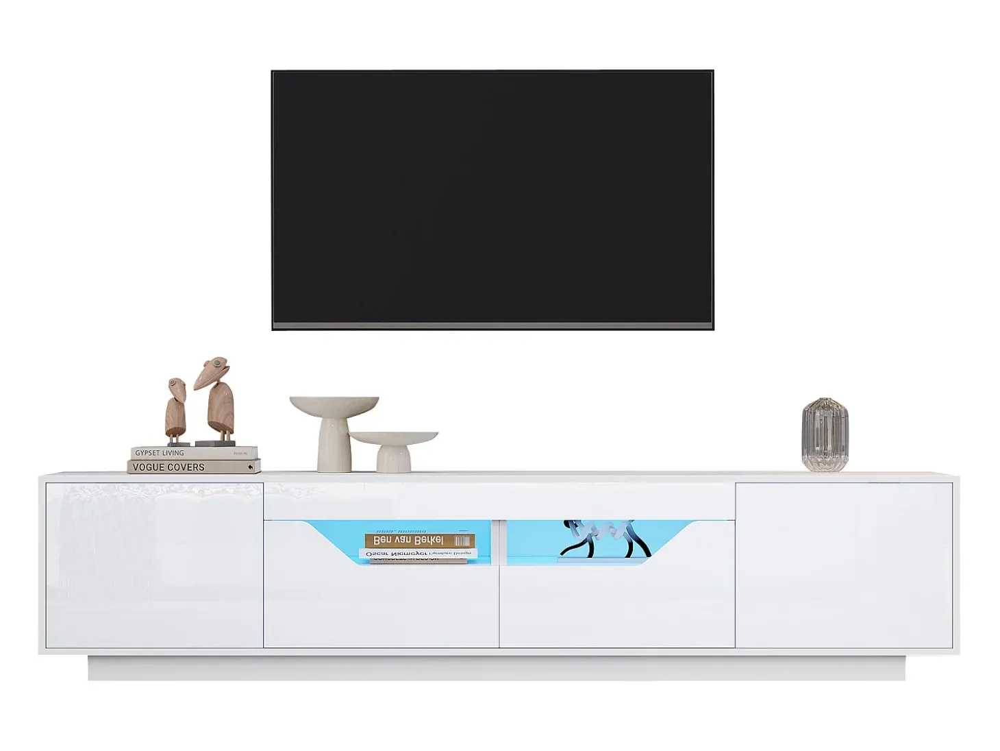 Móvel para TV branco, 180 x 40 x 45 cm - 2 gavetas e 2 portas - Acabamento lacado brilhante