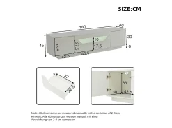 Móvel para TV branco, 180 x 40 x 45 cm - 2 gavetas e 2 portas - Acabamento lacado brilhante