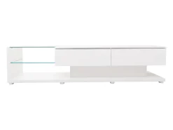 Móvel para TV branco brilhante com iluminação LED, 2 gavetas e 2 prateleiras em vidro - Madeira PB