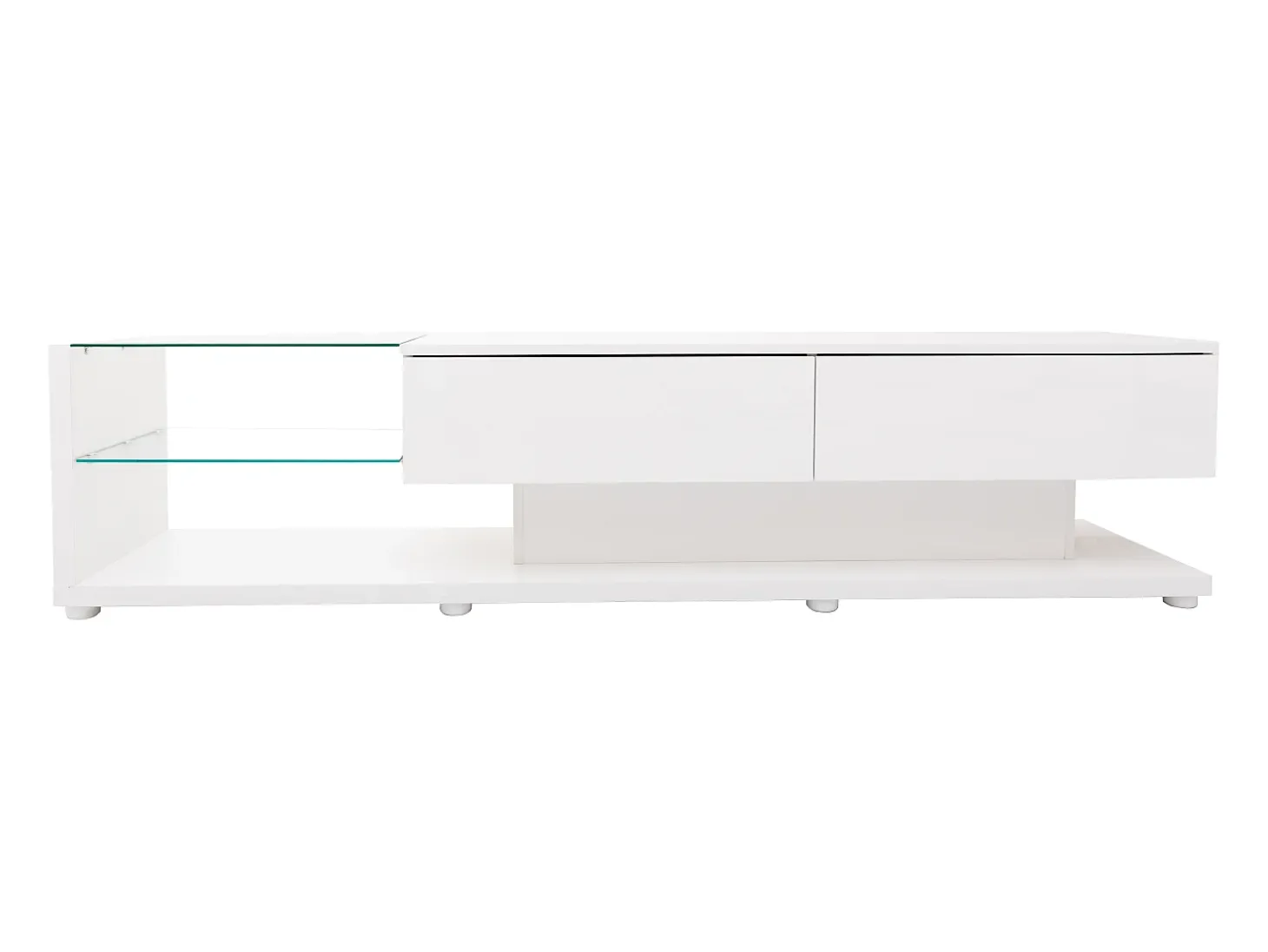 Móvel para TV branco brilhante com iluminação LED, 2 gavetas e 2 prateleiras em vidro - Madeira PB