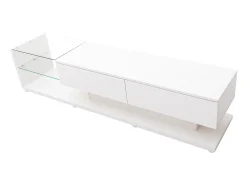 Móvel para TV branco brilhante com iluminação LED, 2 gavetas e 2 prateleiras em vidro - Madeira PB