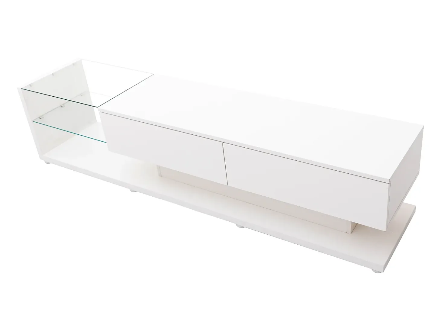 Móvel para TV branco brilhante com iluminação LED, 2 gavetas e 2 prateleiras em vidro - Madeira PB