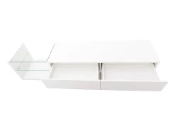 Móvel para TV branco brilhante com iluminação LED, 2 gavetas e 2 prateleiras em vidro - Madeira PB