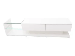Móvel para TV branco brilhante com iluminação LED, 2 gavetas e 2 prateleiras em vidro - Madeira PB