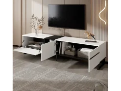 Móvel para TV branco de 180 cm com 3 portas - Madeira PB - Branco e preto