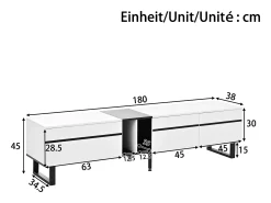 Móvel para TV branco de 180 cm com 3 portas - Madeira PB - Branco e preto