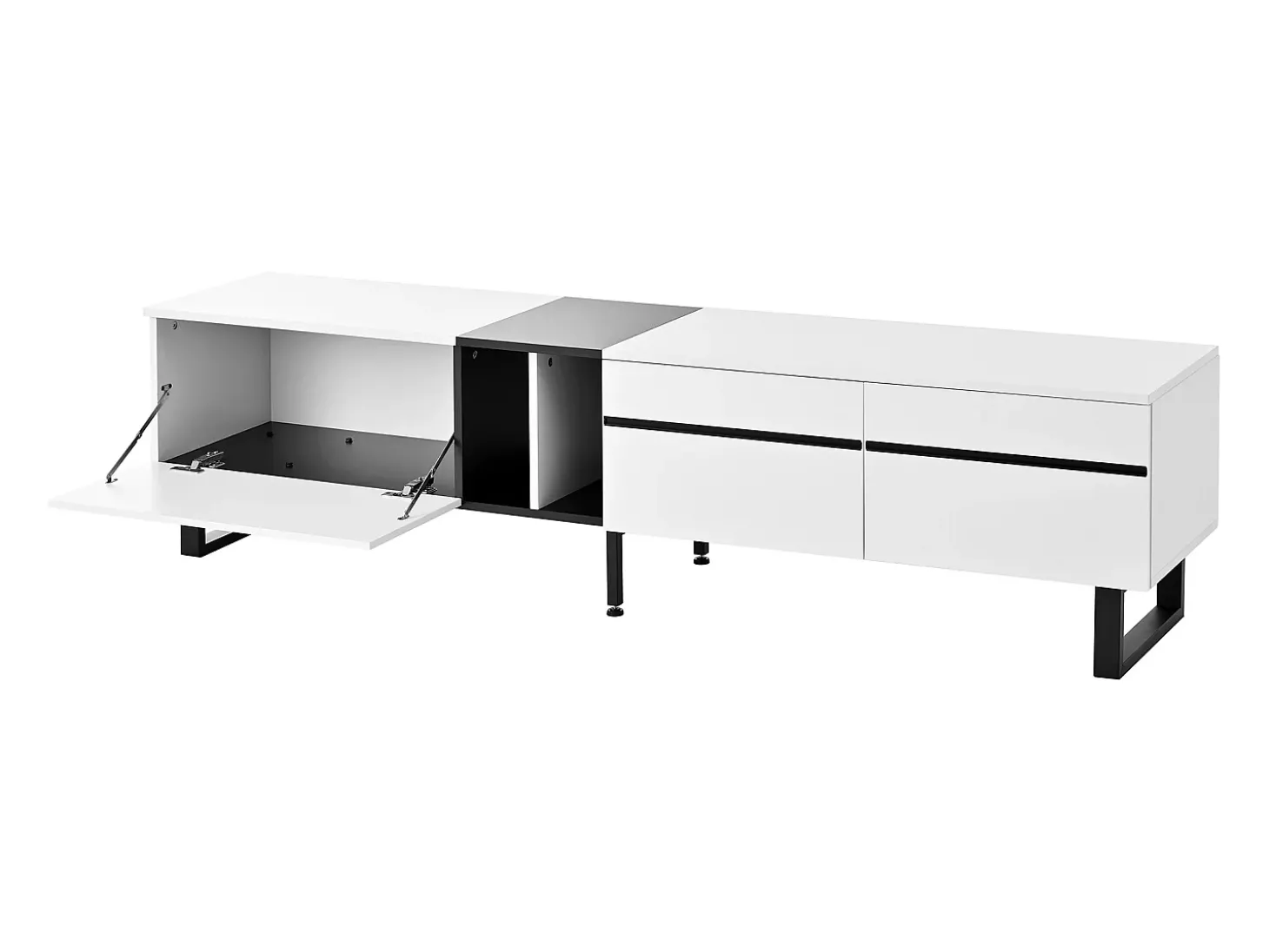 Móvel para TV branco de 180 cm com 3 portas - Madeira PB - Branco e preto