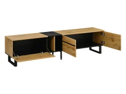 Móvel para TV branco de 180 cm com 3 portas - Madeira PB - Cor: Madeira e preto