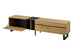 Móvel para TV branco de 180 cm com 3 portas - Madeira PB - Cor: Madeira e preto