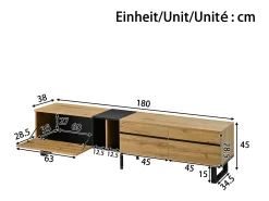 Móvel para TV branco de 180 cm com 3 portas - Madeira PB - Cor: Madeira e preto