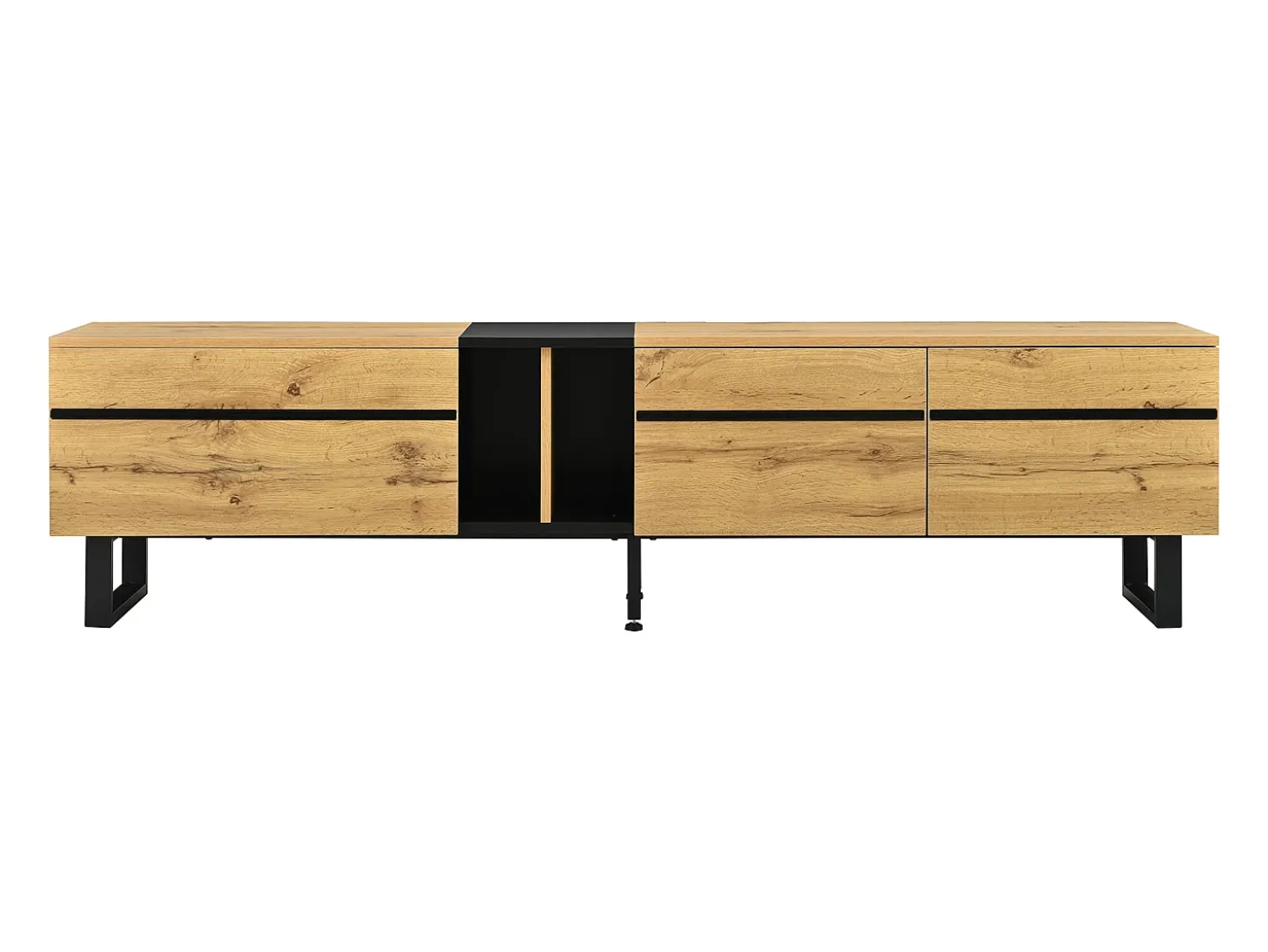 Móvel para TV branco de 180 cm com 3 portas - Madeira PB - Cor: Madeira e preto