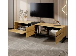 Móvel para TV branco de 180 cm com 3 portas - Madeira PB - Cor: Madeira e preto