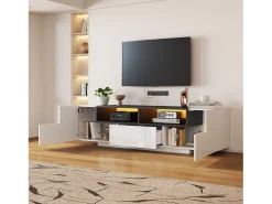 Móvel para TV brilhante 180×40×48 cm - com iluminação LED - 1 gaveta e 2 portas - para televisores de 75 polegadas - branco