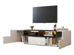 Móvel para TV brilhante 180×40×48 cm - com iluminação LED - 1 gaveta e 2 portas - para televisores de 75 polegadas - branco