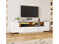 Móvel para TV brilhante 180×40×48 cm - com iluminação LED - 1 gaveta e 2 portas - para televisores de 75 polegadas - branco