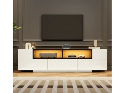Móvel para TV brilhante 180×40×48 cm - com iluminação LED - 1 gaveta e 2 portas - para televisores de 75 polegadas - branco