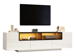 Móvel para TV brilhante 180×40×48 cm - com iluminação LED - 1 gaveta e 2 portas - para televisores de 75 polegadas - branco