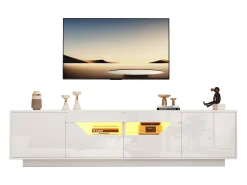 Móvel para TV brilhante 180×40×45 cm - com iluminação LED - 2 gavetas e 2 portas - Compatível com TVs de 75 polegadas - branco