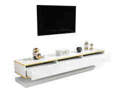 Móvel para TV brilhante 200×40×40 cm - 3 gavetas - Painel de partículas - Branco