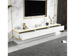 Móvel para TV brilhante 200×40×40 cm - 3 gavetas - Painel de partículas - Branco