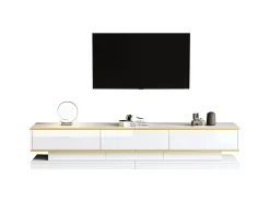 Móvel para TV brilhante 200×40×40 cm - 3 gavetas - Painel de partículas - Branco