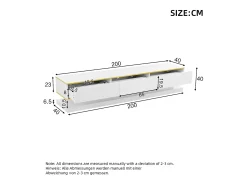 Móvel para TV brilhante 200×40×40 cm - 3 gavetas - Painel de partículas - Branco