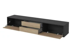 Móvel para TV 180cm, 2 gavetas e 2 portas coleção MAANUM. Cor cinza e carvalho claro.