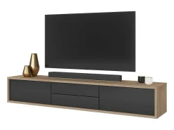 Móvel para TV 180cm, 2 gavetas e 2 portas coleção MAANUM. Cor carvalho claro e cinza.