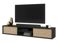 Móvel para TV 180cm, 2 portas e 2 nichos coleção MAANUM. Cor cinza e carvalho claro.