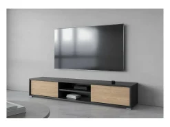 Móvel para TV 180cm, 2 portas e 2 nichos coleção MAANUM. Cor cinza e carvalho claro.