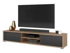 Móvel para TV 180cm, 2 portas e 2 nichos coleção MAANUM. Cor carvalho claro e cinza.