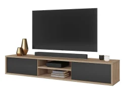 Móvel para TV 180cm, 2 portas e 2 nichos coleção MAANUM. Cor carvalho claro e cinza.