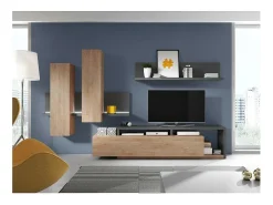 Móvel para TV 220cm coleção BERGAME. Cores carvalho e cinza antracite.