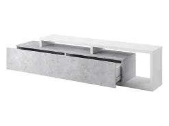 Móvel para TV 220cm coleção BÉRGAMO. Cores branco e cinza concreto.