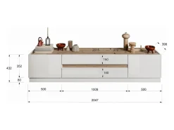 Móvel para TV 205cm coleção FANZY. Cor branco laqueado e carvalho claro, ideal para uma sala de estar moderna.