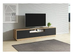 Móvel para TV 200cm coleção VILLA. Cor carvalho e preto fosco. LED integrado.