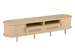 Móvel para TV com 2 gavetas e 2 portas de correr - Oval em madeira - Cor natural