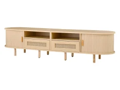 Móvel para TV com 2 gavetas e 2 portas de correr - Oval em madeira - Cor natural