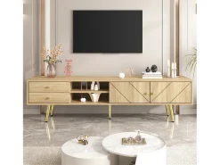 Móvel para TV com 2 gavetas e 2 portas, pés dourados, 160 x 36 x 42 cm