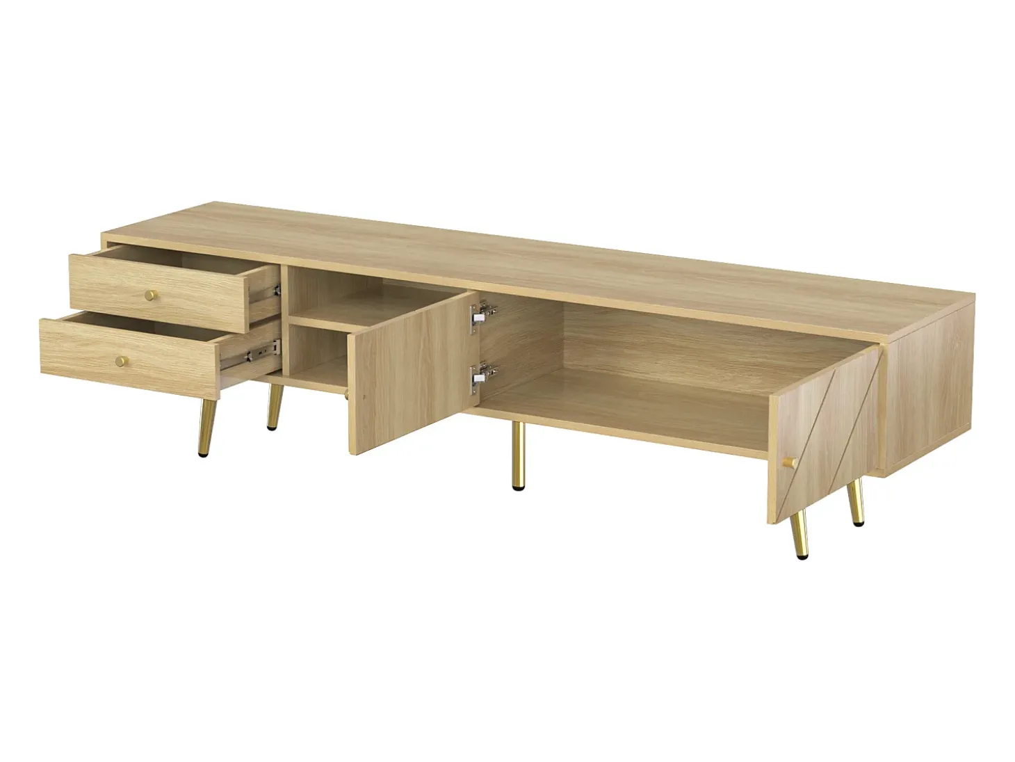 Móvel para TV com 2 gavetas e 2 portas, pés dourados, 160 x 36 x 42 cm