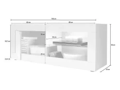 Móvel para TV com 1 porta, coleção CISA, cor branca laqueada brilhante e cinza efeito concreto.