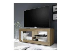 Móvel para TV com 1 porta sem iluminação ACCESS. Cores branco e carvalho escuro.