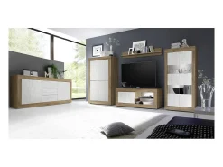 Móvel para TV com 1 porta sem iluminação ACCESS. Cores branco e carvalho escuro.