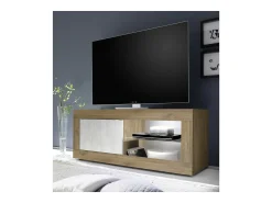 Móvel para TV com 1 porta sem iluminação ACCESS. Cores branco e carvalho escuro.
