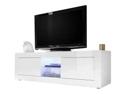 Móvel para TV com 2 portas, coleção CISA, cor branco brilhante laqueado.