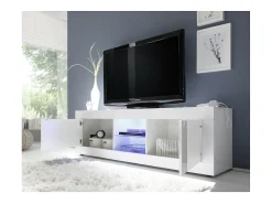 Móvel para TV com 2 portas, coleção CISA, cor branco brilhante laqueado.
