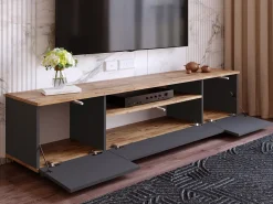 Móvel para TV com 3 portas e 1 nicho - Antracite e natural - LOTULA