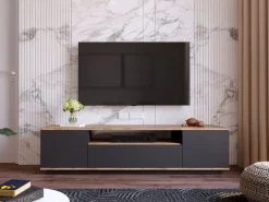 Móvel para TV com 3 portas e 1 nicho - Antracite e natural - LOTULA