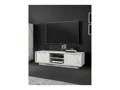 Móvel para TV com 2 portas, coleção COLOMARMO, cor branca com efeito de mármore, ideal para sua sala de estar moderna e sofisticada.